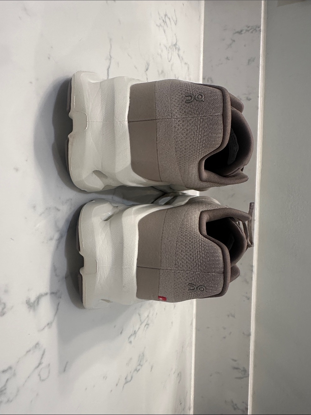 On Running Men's Cloudswift Athletic Shoes in Taupe and White - Picture 2 of 9
